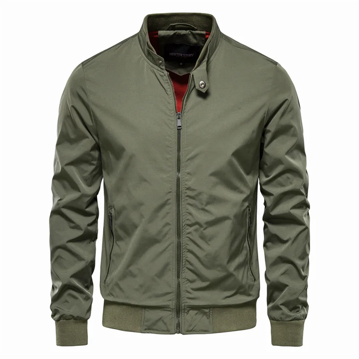 Close-up of men's streetwear zip jacket, modern urban fashion, durable fabric, detailed zipper