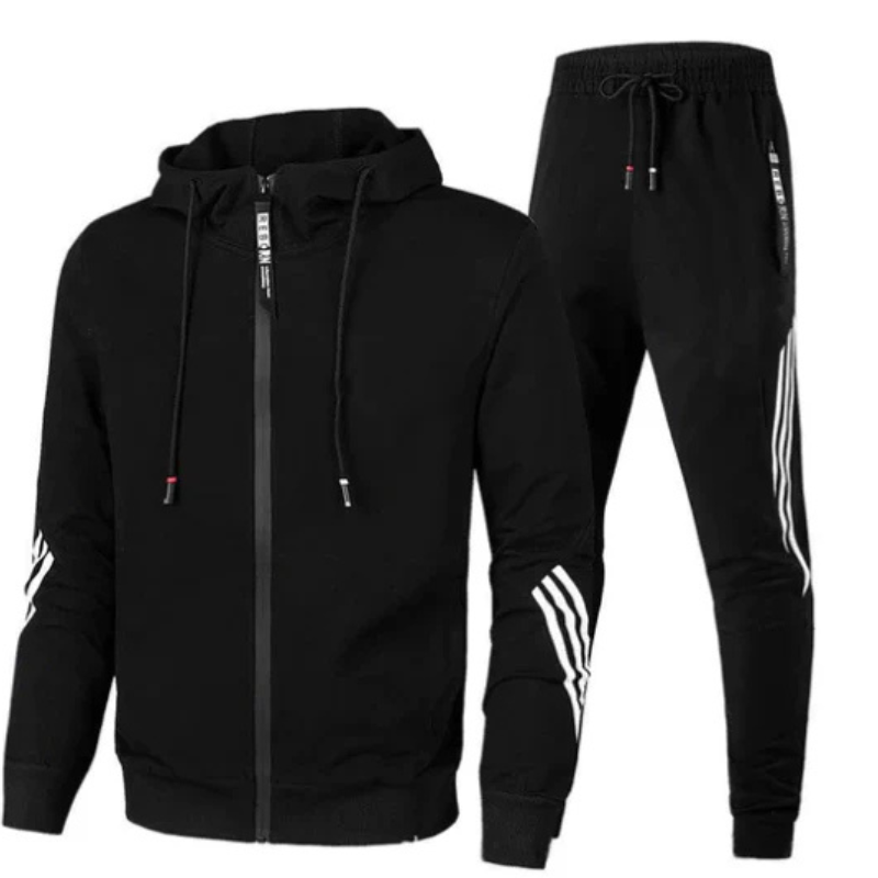 Man modeling the Men's Modern Urban Streetwear Hoodie and Pants Set, ideal for urban fashion and loungewear.