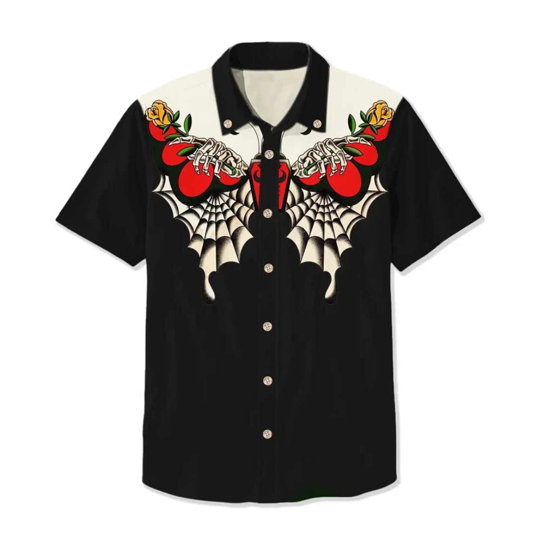 Fashionable men's long-sleeve western shirt with unique embroidered patterns, vintage casual look.
