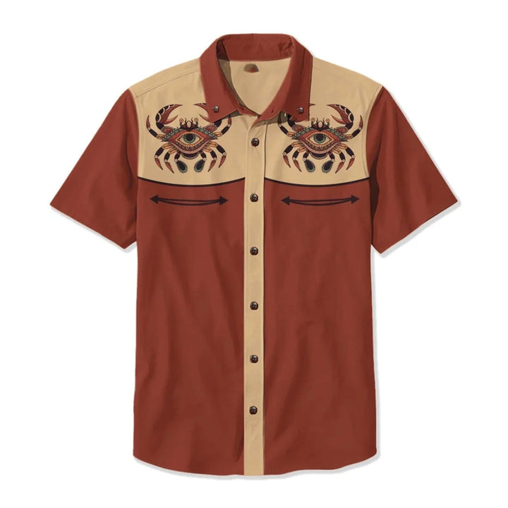 Embroidered men's western shirt, unique Nashville design, long sleeve, button-down, casual style.