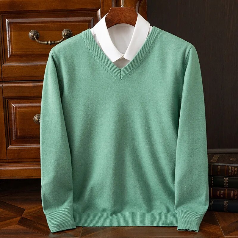 Men's Olympia V-neck pullover sweater, comfortable knit for casual wear. Perfect for autumn fashion.
