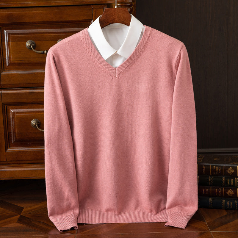Stylish men's V-neck pullover sweater, ideal casual menswear for comfortable, everyday wear.