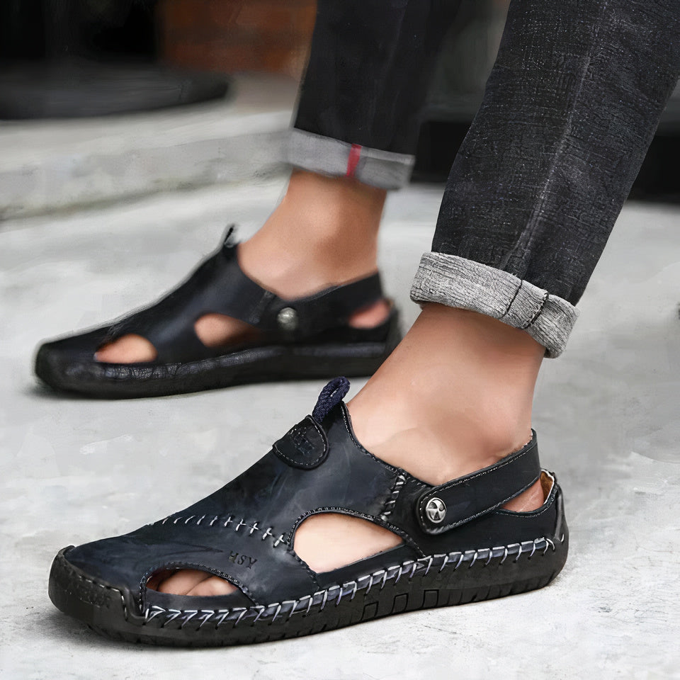 Comfortable men's walking sandals, closed-toe design with excellent orthopedic arch support & adjustable fit.