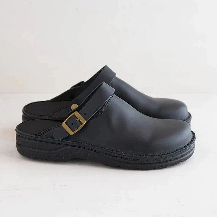 Black men's orthopedic comfort clogs, ideal work shoes with slip-on convenience & support.