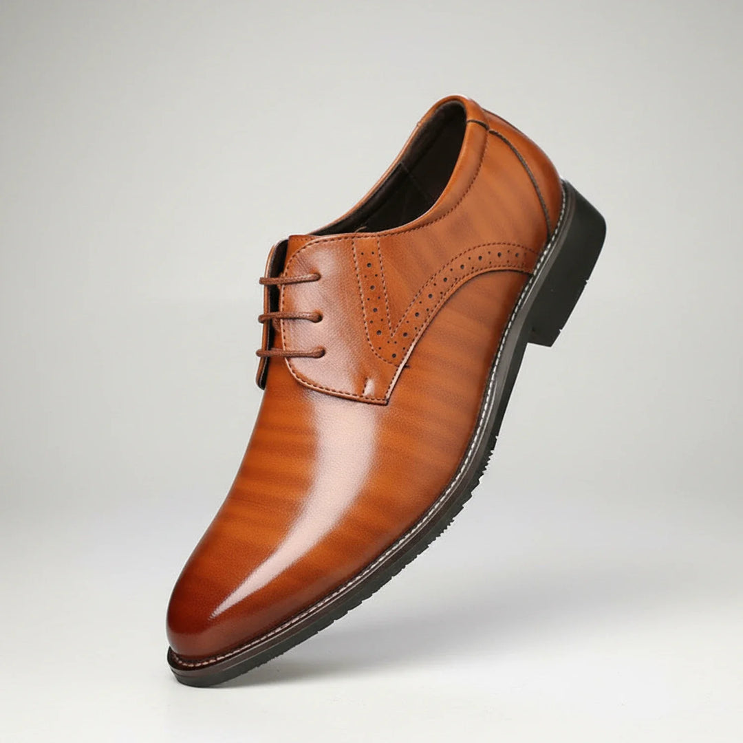 Orthopedic men's dress shoes, lace-up with pointed toe. Elegant and comfortable for business, formal, and office wear.