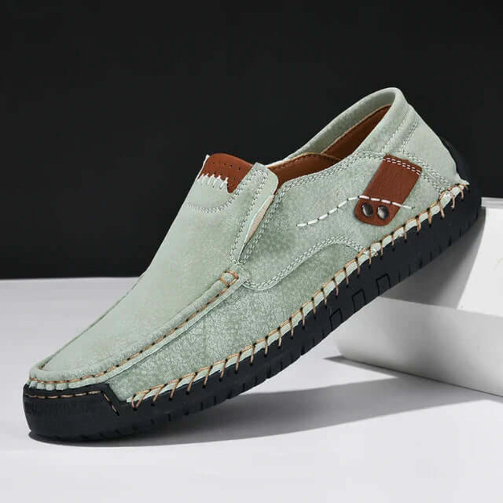 Blue men's casual slip-on orthopedic shoes, designed for foot support & comfort during daily wear.