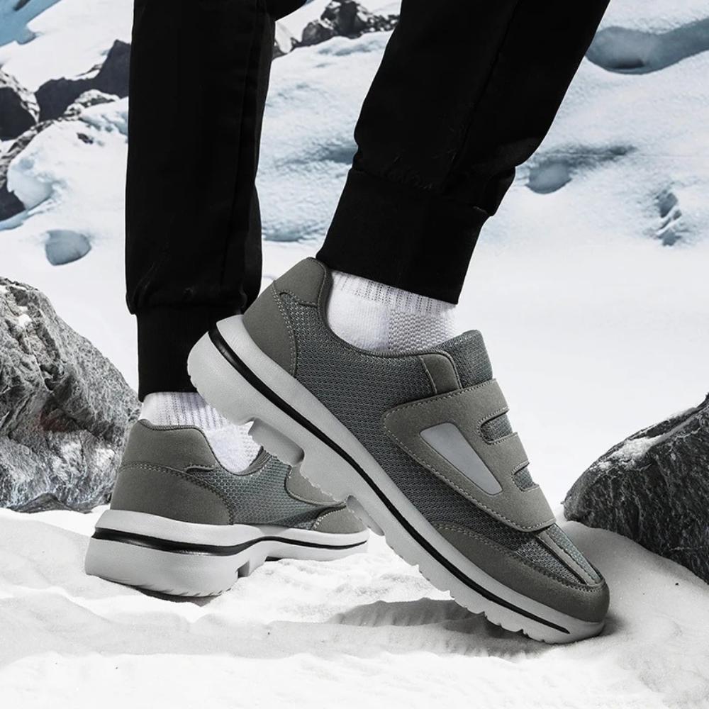 Top view of slip-on men's comfort orthopedic shoes, wide fit, perfect for daily wear.