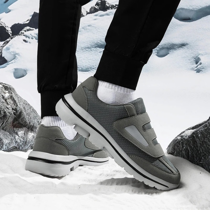 Top view of slip-on men's comfort orthopedic shoes, wide fit, perfect for daily wear.