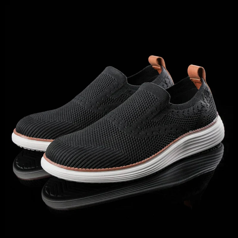 Cushioned men's orthopedic slip-on sneakers. Easy wear casual shoes with arch support for walking & everyday comfort.