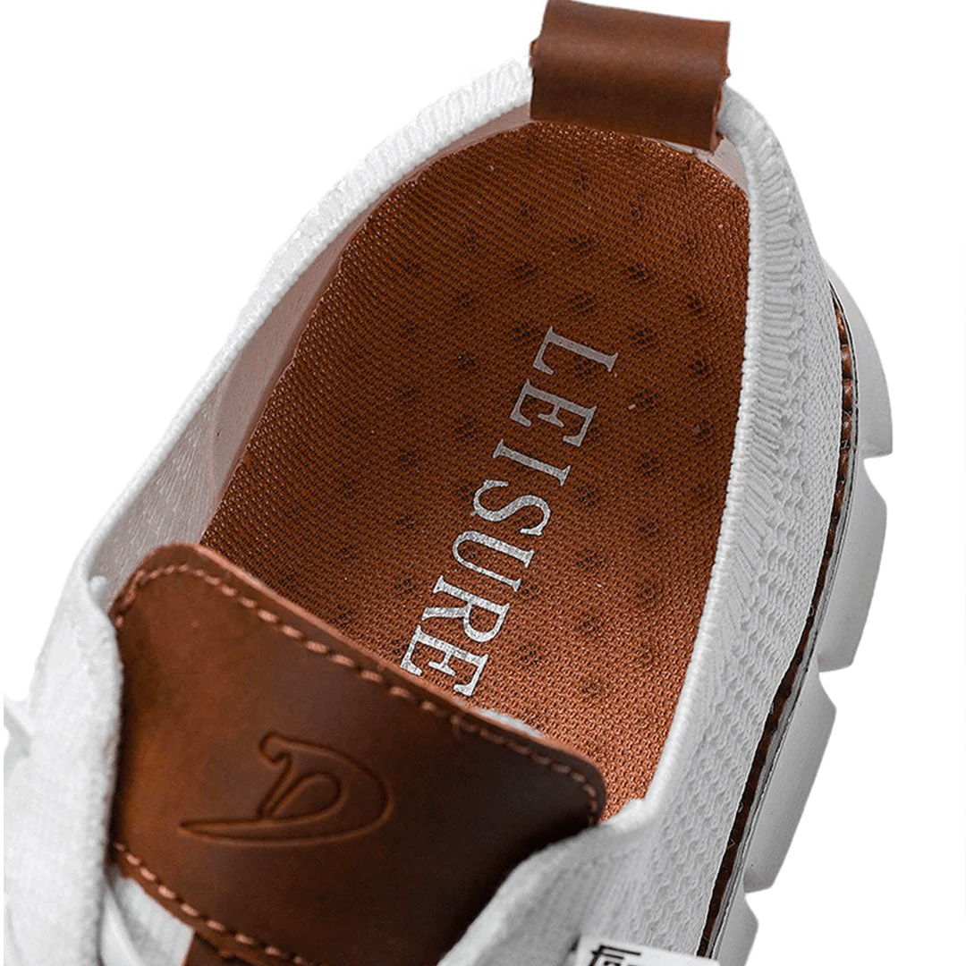 Top view of men's easy-wear slip-on walking shoes, ideal for daily orthopedic foot comfort & support.