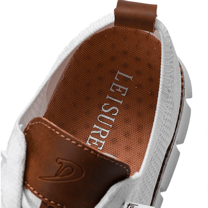 Top view of men's easy-wear slip-on walking shoes, ideal for daily orthopedic foot comfort & support.