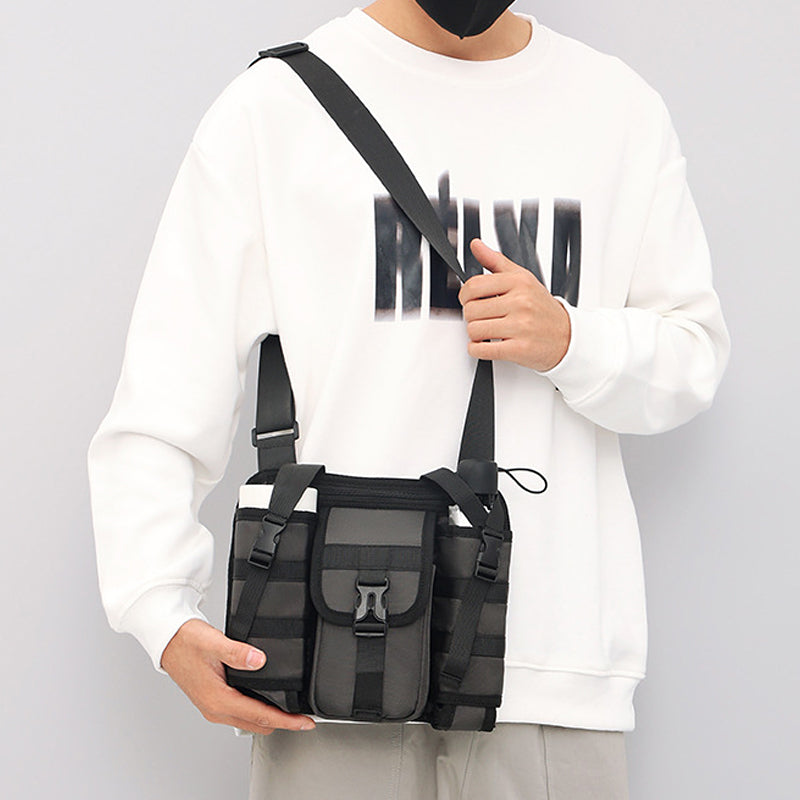 Front view of men's durable outdoor travel crossbody bag, ideal for daily adventures