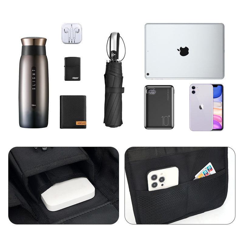 Men's black crossbody travel bag, designed for organization and rugged outdoor use