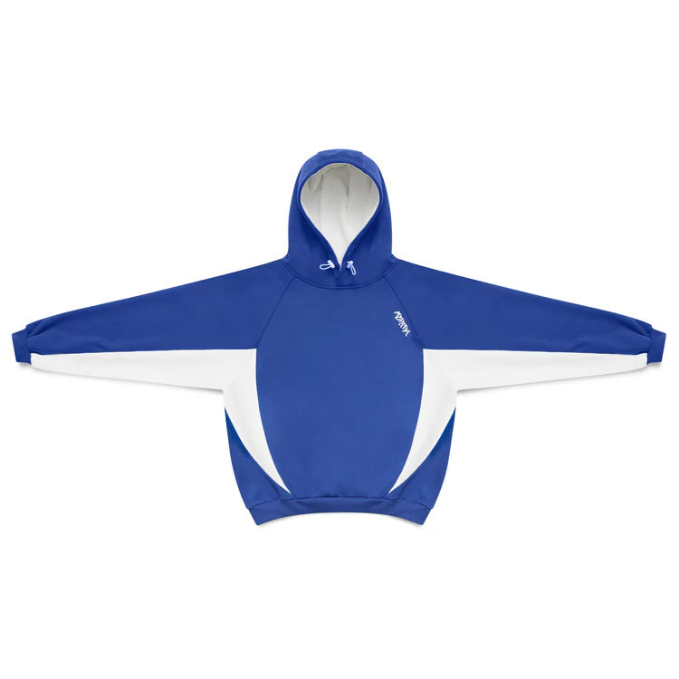 Trendy men's oversized fit hoodie with dynamic sporty contrast panels. Essential comfortable layering piece.