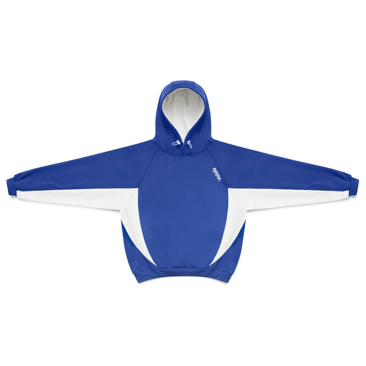 Trendy men's oversized fit hoodie with dynamic sporty contrast panels. Essential comfortable layering piece.