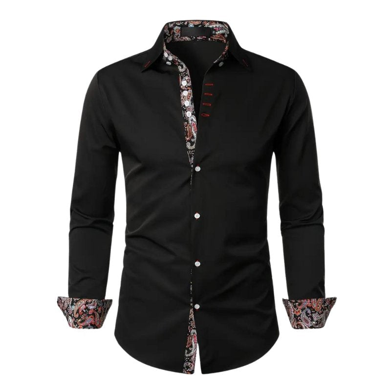 Elegant men's paisley dress shirt, slim fit. Ideal long sleeve top for sophisticated menswear style.