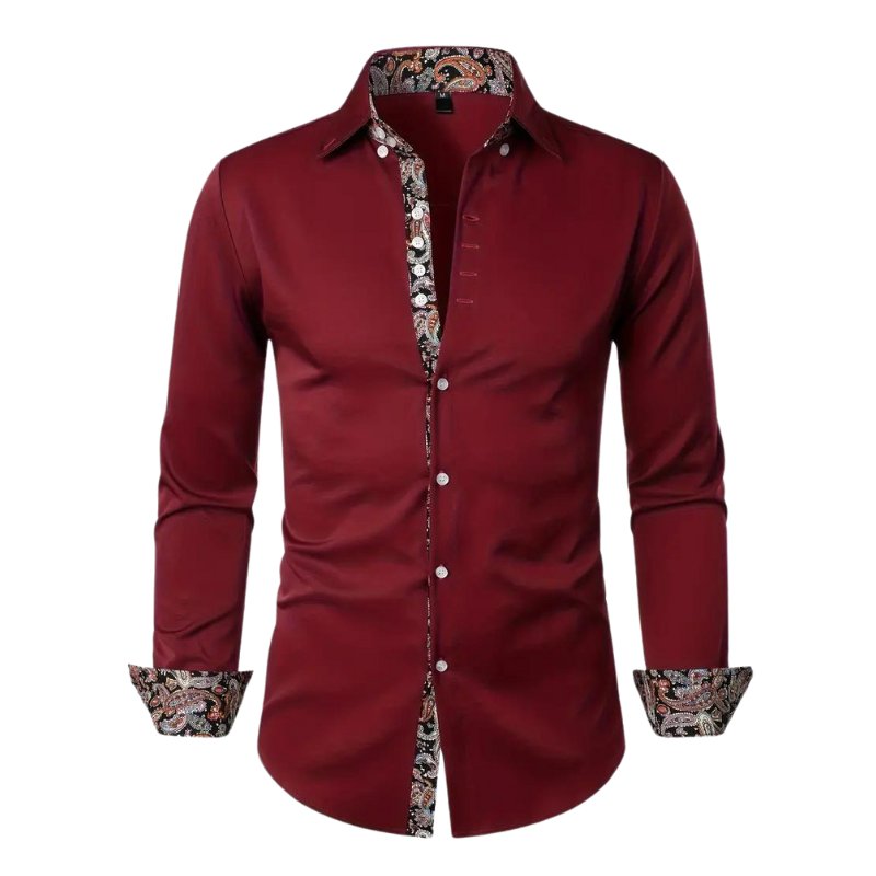 Comfortable men's paisley casual long sleeve shirt, slim fit. A fashionable patterned top for everyday wear.