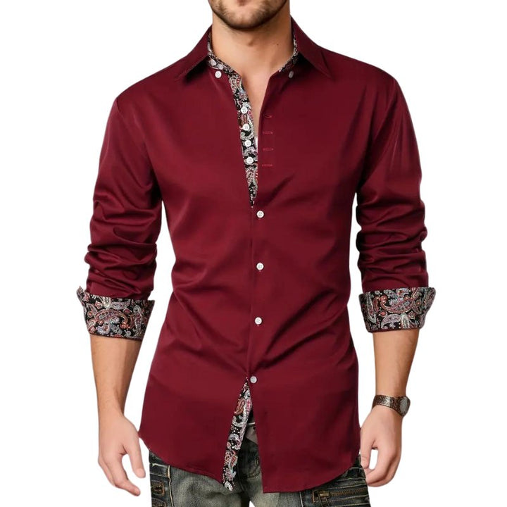 Unique men's paisley patterned slim fit long sleeve top, a distinctive fashion statement for any occasion.