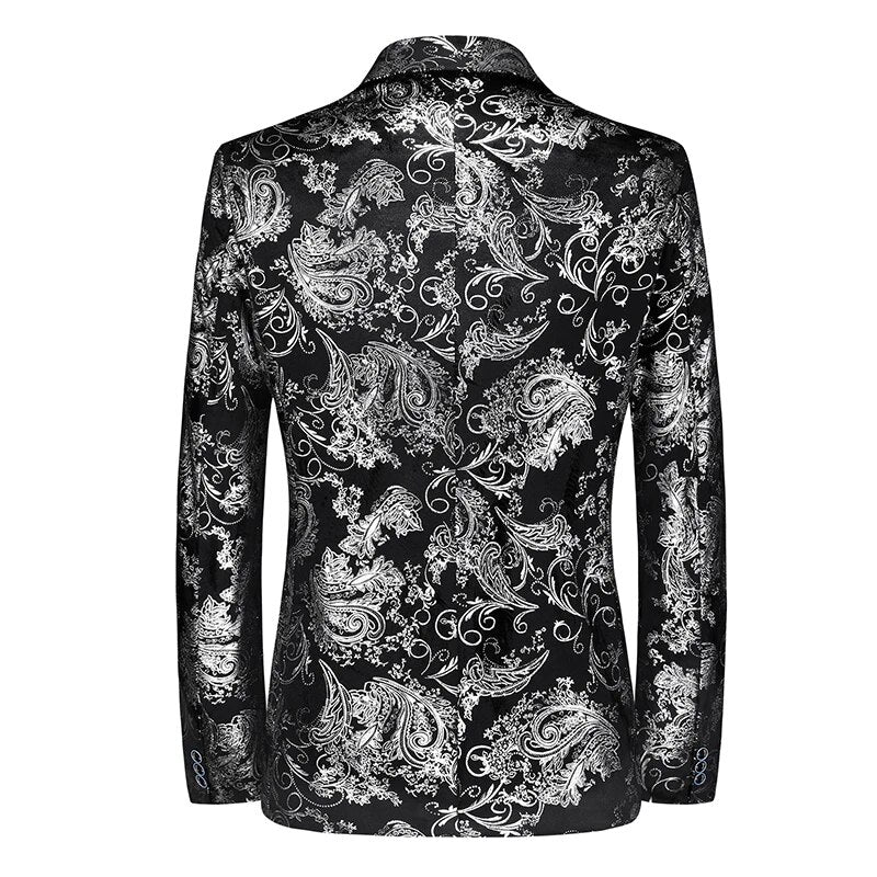 Sophisticated men's slim-fit patterned blazer, versatile for formal business or modern smart casual fashion.