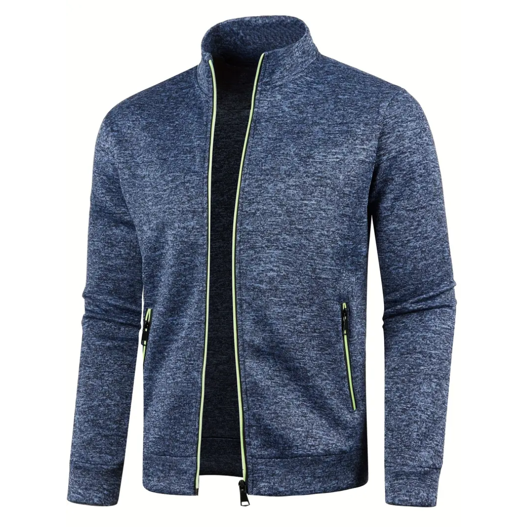 Athletic men's full zip jacket, comfortable activewear, versatile for sports & casual outings.