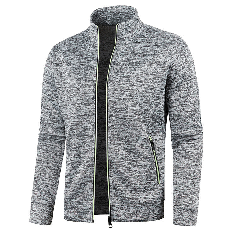 Stylish men's performance full zip jacket for active lifestyle, featuring a stand collar.