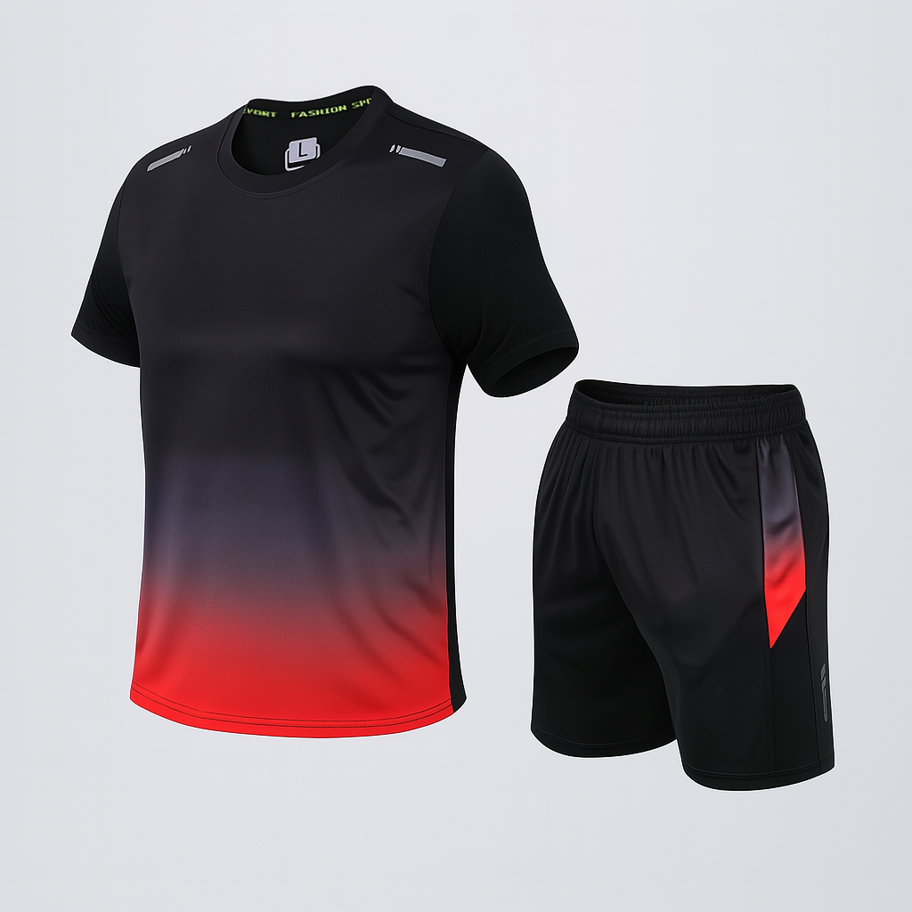 Comfortable men's activewear track suit featuring a stylish jacket and jogger pants, perfect for workouts.