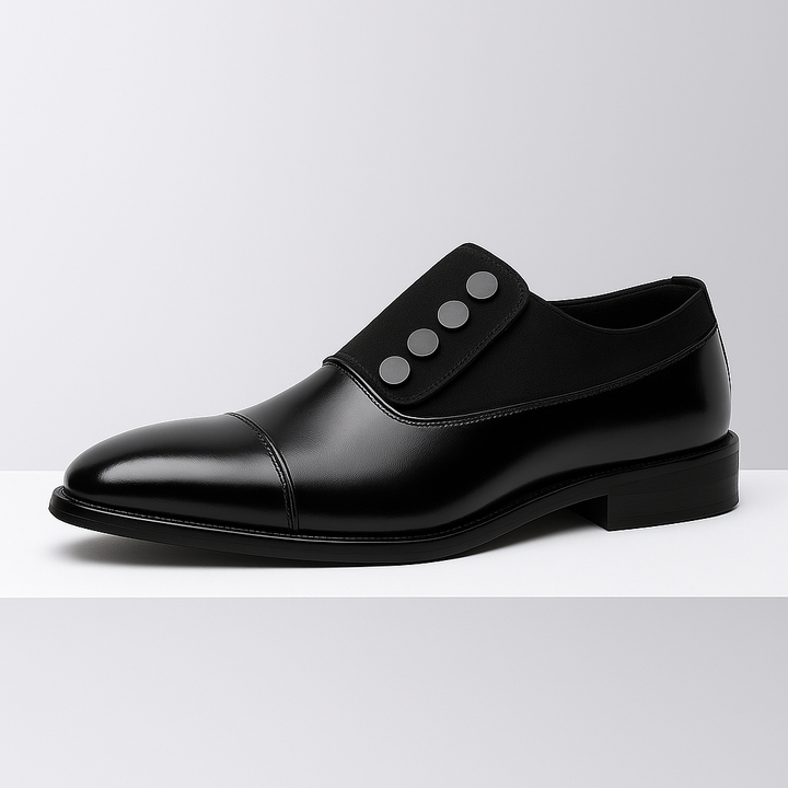 Men's polished brown leather loafers featuring a distinctive button accent, ideal as formal shoes.