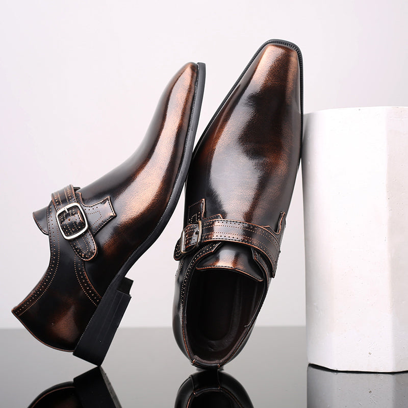 Polished men's single buckle monk strap shoes for a refined business attire and elegant formal look.