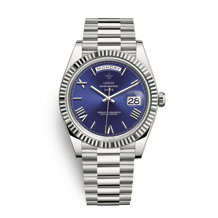 Men's premium automatic day date watch, a classic & elegant self-winding timepiece. Versatile for any man.