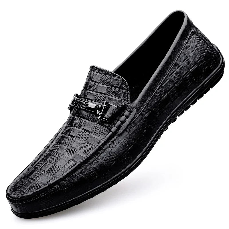 Front view of men's premium leather bit loafers, highlighting the distinctive metal bit.