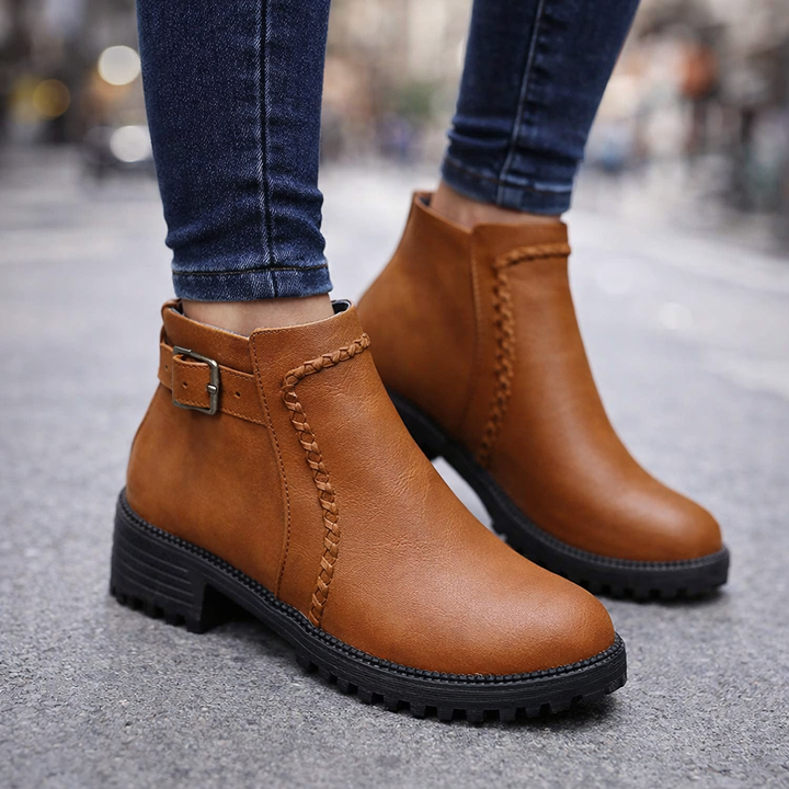 Men's premium brown leather ankle boots, orthopedic comfort, casual and durable for everyday wear