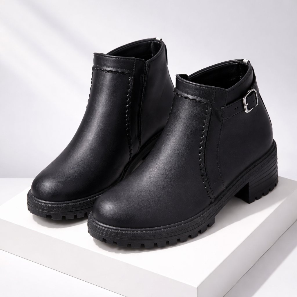 Men's orthopedic ankle boots in black leather, perfect for casual fashion and long-lasting durability