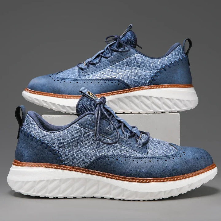 Men's white leather sneakers with orthopedic support, providing ultimate comfort and breathability.