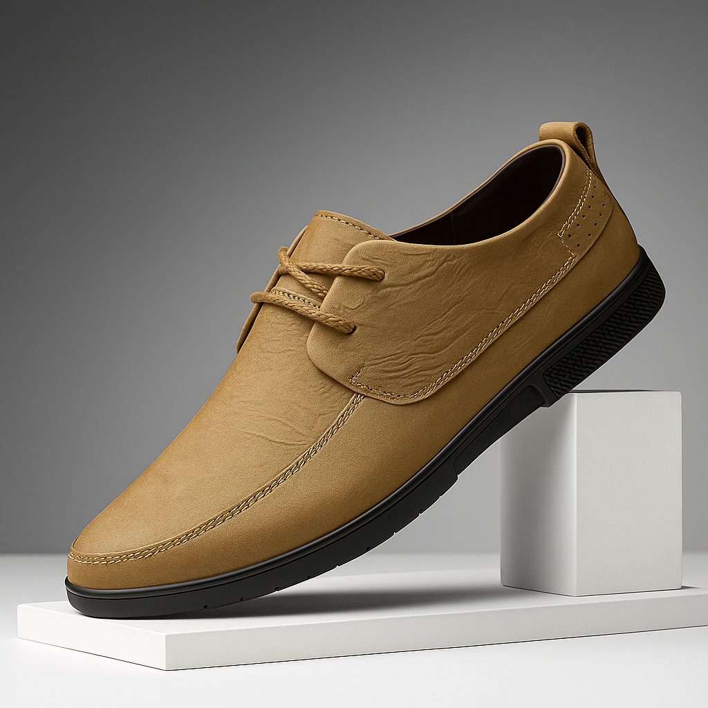 Side view of Khaki Men's Slip-On Loafers, showcasing the elegant design and comfortable fit