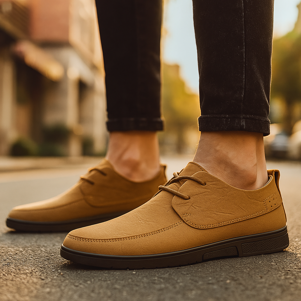 Detail of the stitching on a Men's Brown Leather Loafer, emphasizing premium quality footwear