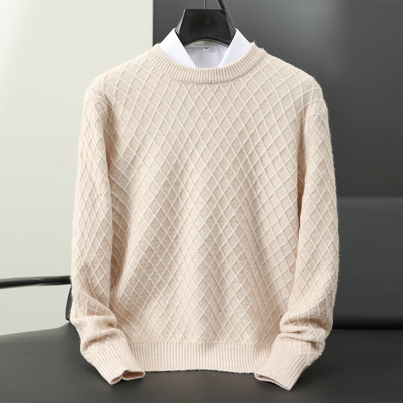 Men's smart casual crewneck sweater, ideal for versatile layering in fall and winter fashion.