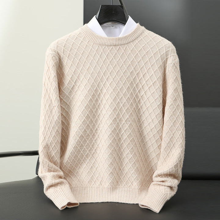 Men's smart casual crewneck sweater, ideal for versatile layering in fall and winter fashion.
