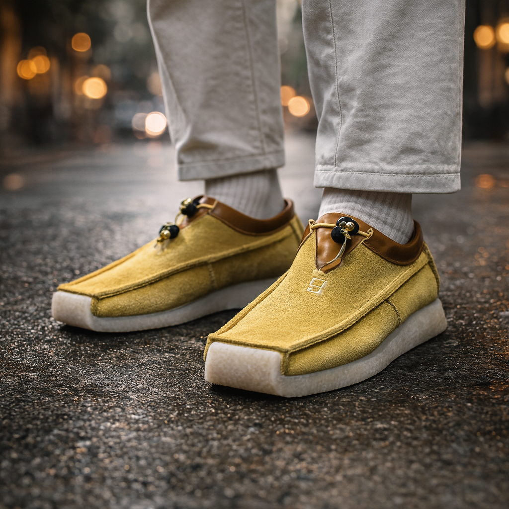 Side view of men's suede and leather loafers, perfect casual or dress footwear