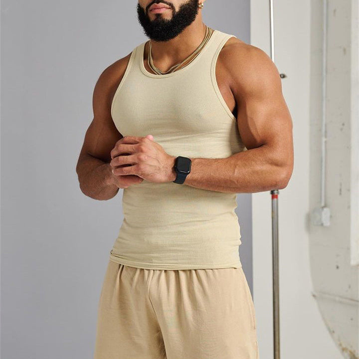 Men's athletic tank top in a bright yellow, premium sleeveless, comfortable cotton blend fabric.