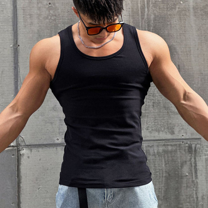 Stylish blue men's sleeveless top, premium cotton blend, great for workouts or a casual look.