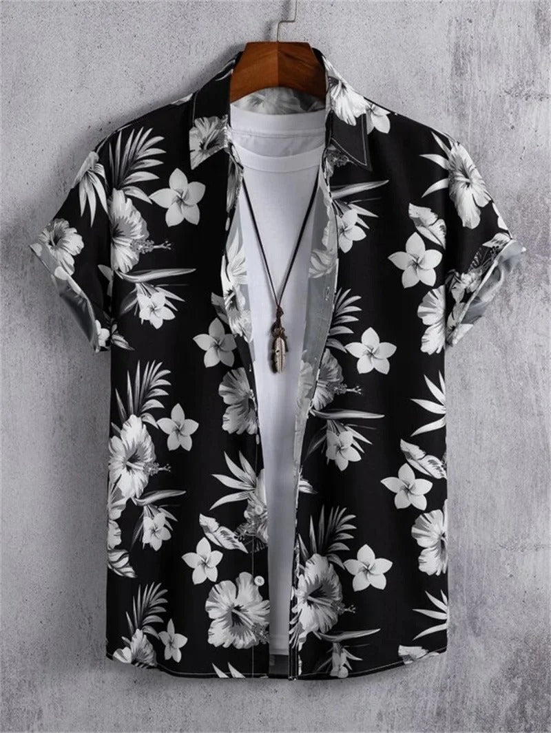 Smart casual men's summer shirt, unique print, short sleeve design.