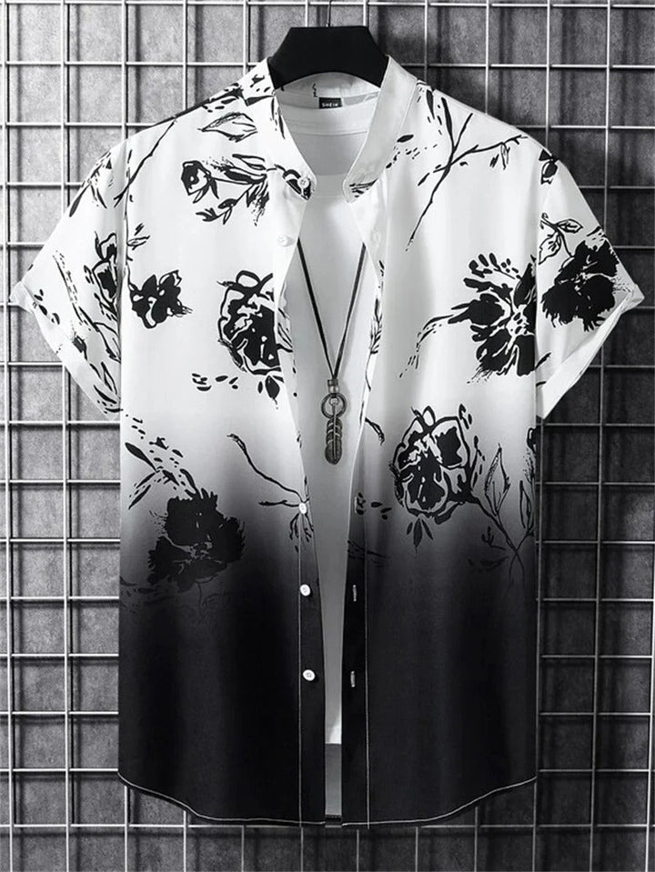 Lightweight men's printed casual shirt, short sleeve for warm weather.