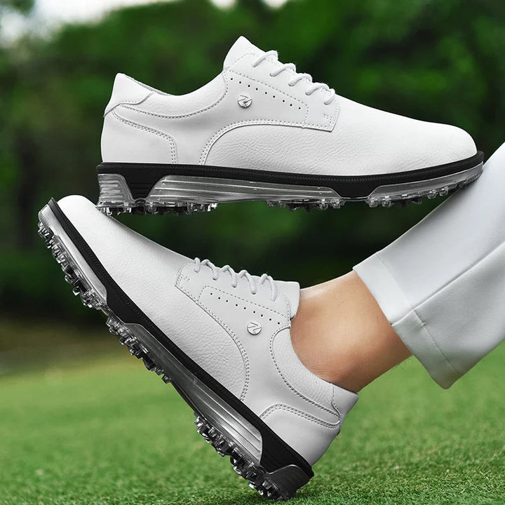 Waterproof Men's Golf Shoes, Pro Edition, offering durable comfort & excellent traction for the course.