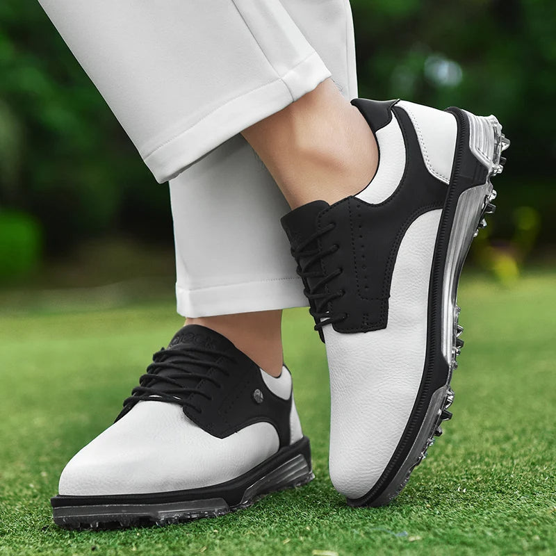 White Men's Pro Edition Golf Shoes, providing comfortable golf, stable grip, and waterproof benefits.