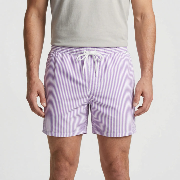 Striped quick-dry men's swimwear, perfect for summer athletic and resort wear.