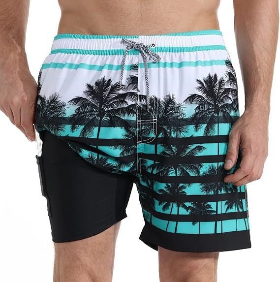 Men's quick-dry swimwear shorts offering enhanced support with a comfortable compression liner.