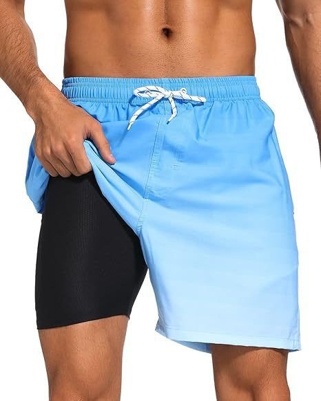 Men's quick-dry swim shorts with compression liner. Perfect men's swimwear for beach & active use.