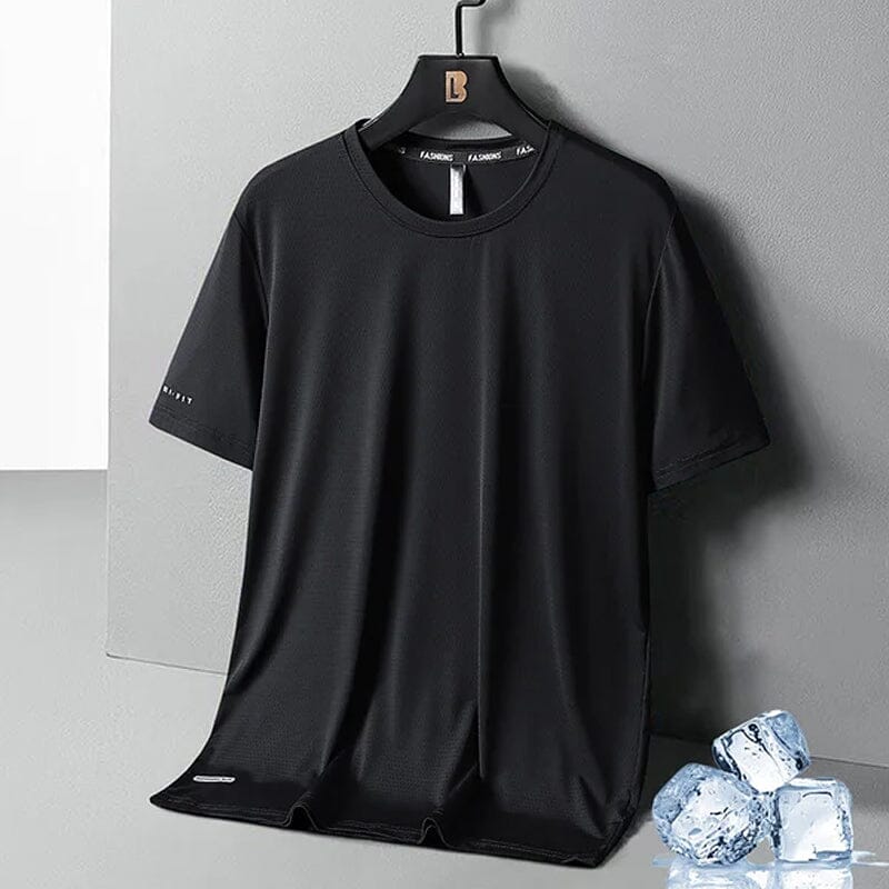 Quick-dry ice silk t-shirt for men, moisture-wicking properties visible on fabric