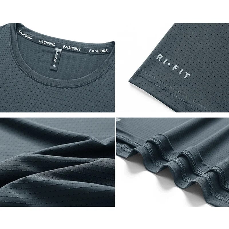 Man running in an athletic quick-dry ice silk t-shirt, demonstrating freedom of movement