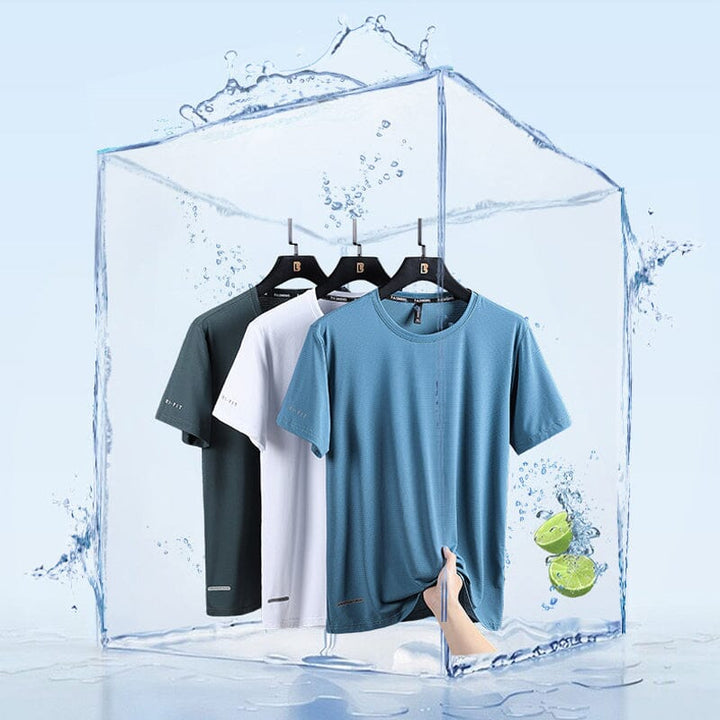 Men's short sleeve ice silk t-shirt in a vibrant blue, suitable for casual summer outfits